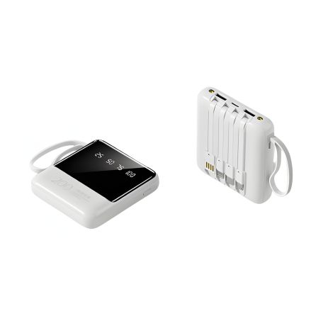 УМБ Павербанк 20000 mAh з LCD дисплеєм + LED ліхтар Power Bank HY-C40 зі швидкою зарядкою білий+ Вбудований кабель-адаптер 4 в 1