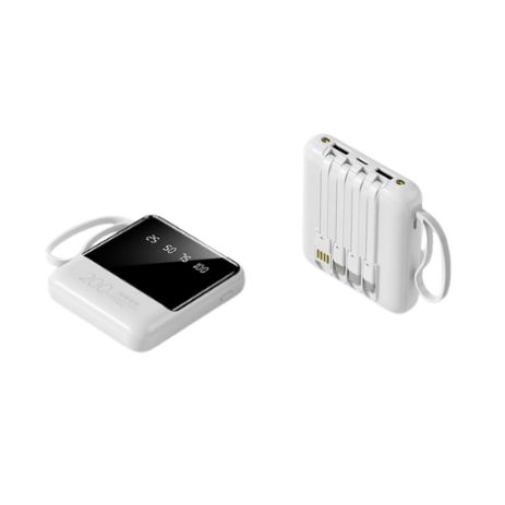 УМБ Павербанк 20000 mAh з LCD дисплеєм + LED ліхтар Power Bank HY-C40 зі швидкою зарядкою білий+ Вбудований кабель-адаптер 4 в 1