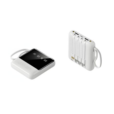 УМБ Павербанк 20000 mAh з LCD дисплеєм + LED ліхтар Power Bank HY-C40 зі швидкою зарядкою білий+ Вбудований кабель-адаптер 4 в 1