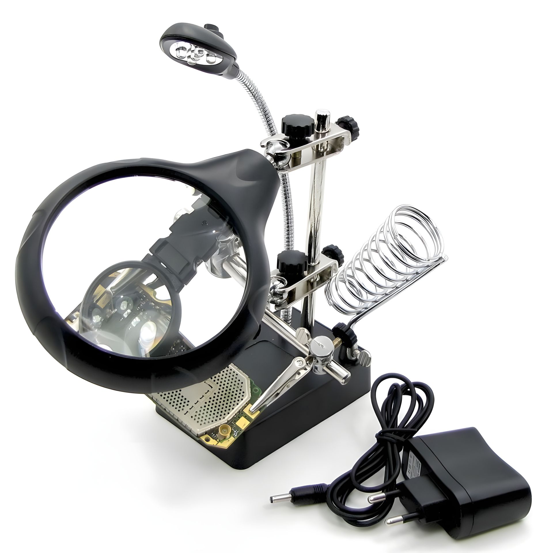 Утримувач плат та паяльника MG16129-C з LED-підсвічуванням і набором луп (d=85 мм, 2x; d=32 мм, 3.5х; d=32 мм, 5x) Утримувач плат та паяльника MG16129-C з LED-підсвічуванням і набором луп (d=85 мм, 2x; d=32 мм, 3.5х; d=32 мм, 5x)