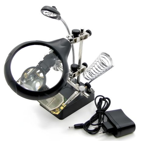 Утримувач плат та паяльника MG16129-C з LED-підсвічуванням і набором луп (d=85 мм, 2x; d=32 мм, 3.5х; d=32 мм, 5x)
