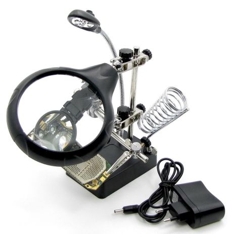 Утримувач плат і паяльника MG16129-C з LED-підсвічуванням та набором луп (d=85 мм, 2x; d=32 мм, 3.5х; d=32 мм, 5x)