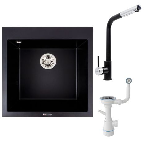 Гранітна мийка 5050 GALAX VALESO + змішувач Q411MB + сифон комплект Гранітна мийка 5050 GALAX VALESO + змішувач Q411MB + сифон комплект