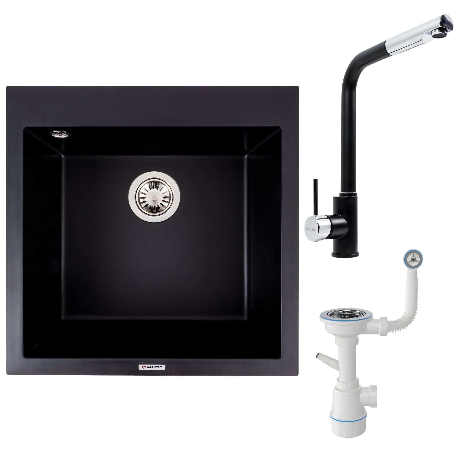 Гранітна мийка 5050 GALAX VALESO + змішувач Q411MB + сифон комплект Гранітна мийка 5050 GALAX VALESO + змішувач Q411MB + сифон комплект