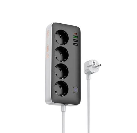 Удлинитель HOCO AC22 Sunlight 4-bit desktop socket (3M) |3USB/1Type-C, 30W/3A, PD/QC| black
