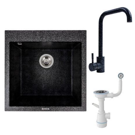 Набор: Мойка гранитная GALAX VALESO 5050 + Смеситель NS02A + Сифон (Графит)