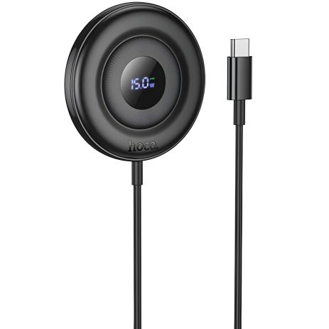 Магнітний бездротовий зарядний пристрій Hoco CW61 з цифровим дисплеєм, 15W, black