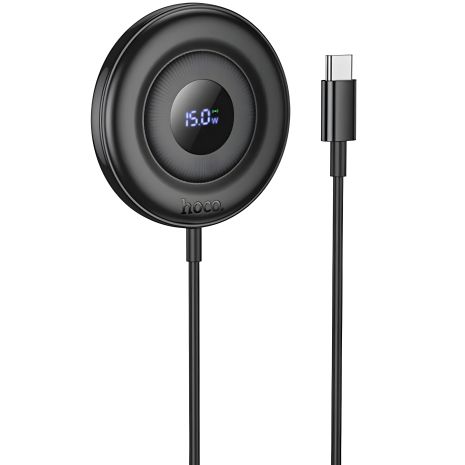 Магнітний бездротовий зарядний пристрій Hoco CW61 з цифровим дисплеєм, 15W, black
