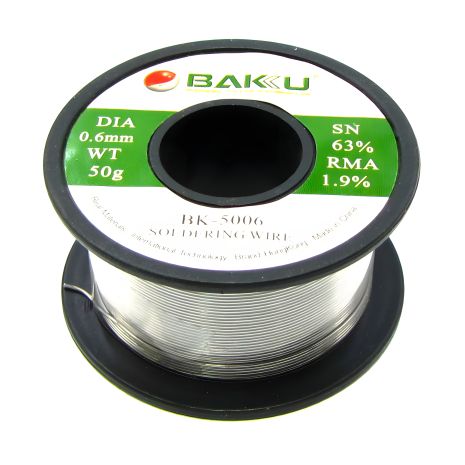 Припій Baku BK-5006 з діаметром 0,6 мм (Sn 63%, Pb 35.1%, rma 1.9%)