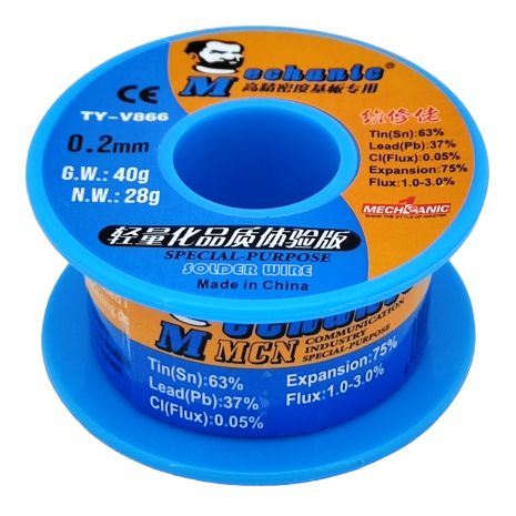 Припій Mechanic TY-V866 0,2 мм, 40 гр, Sn 63%, Pb 37%