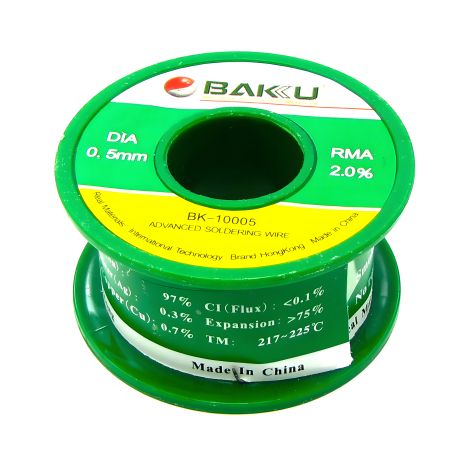 Припій Baku BK-10005 (0.5 мм, 97% Sn, 0.3% Ag, Cu 0.7%, rma 2%) Припій Baku BK-10005 (0.5 мм, 97% Sn, 0.3% Ag, Cu 0.7%, rma 2%)