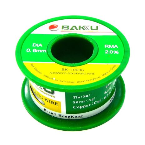 Припій Baku BK-10006 (0.6 мм, Sn 97%, Ag 0.3%, Cu 0.7%, rma 2%)