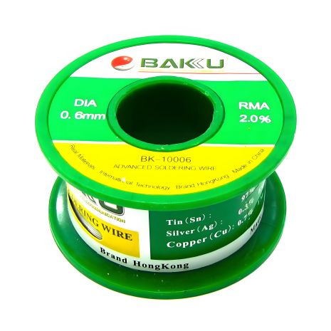 Припій Baku BK-10006 (0.6 мм, Sn 97%, Ag 0.3%, Cu 0.7%, rma 2%) Припій Baku BK-10006 (0.6 мм, Sn 97%, Ag 0.3%, Cu 0.7%, rma 2%)