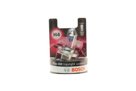Лампа накаливания H4 12V 60/55W P43t GigaLight +150 (blister 1шт) BOSCH (1987301136)