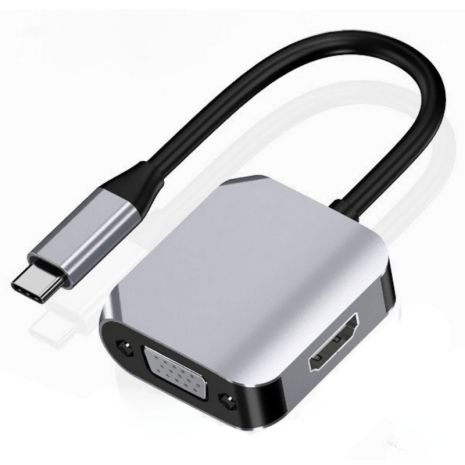 Type-C адаптер 2-в-1 HDMI 4K + VGA 1080p для ноутбуків і смартфонів