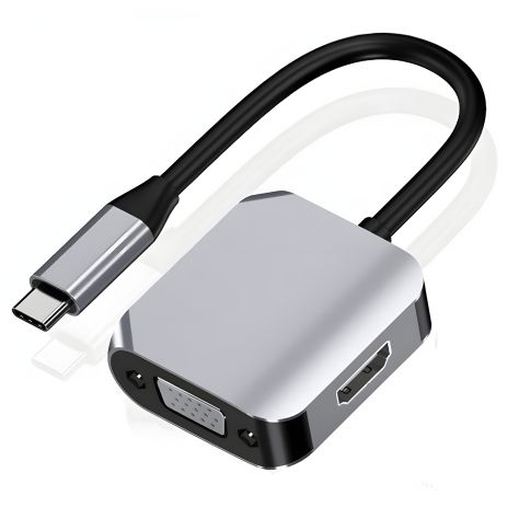 Адаптер Type-C 2-в-1 HDMI 4K + VGA 1080p для ноутбуков и смартфонов Адаптер Type-C 2-в-1 HDMI 4K + VGA 1080p для ноутбуков и смартфонов