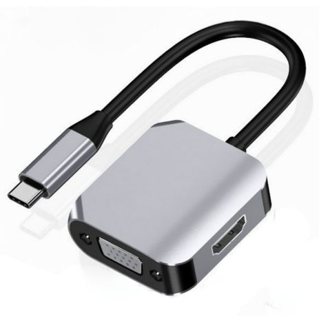 Type-C адаптер 2-в-1 HDMI 4K + VGA 1080p для ноутбуків і смартфонів