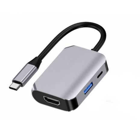 Type-C адаптер 3-в-1 HDMI 4K + USB 3.0 + швидка зарядка PD 60W