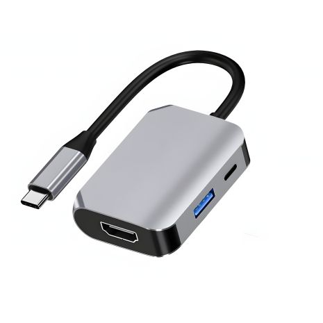 Адаптер Type-C 3-в-1 HDMI 4K + USB 3.0 + PD 60W швидка зарядка
