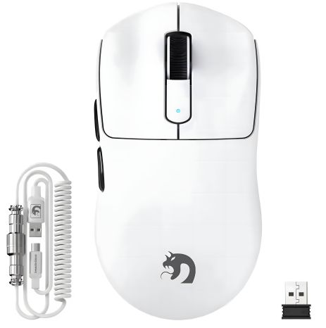 Ігрова Миша MAMBASNAKE M3 з спіральним кабелем, PAW3395PRO, 40 000 DPI, мікроперемикач Omron Біла