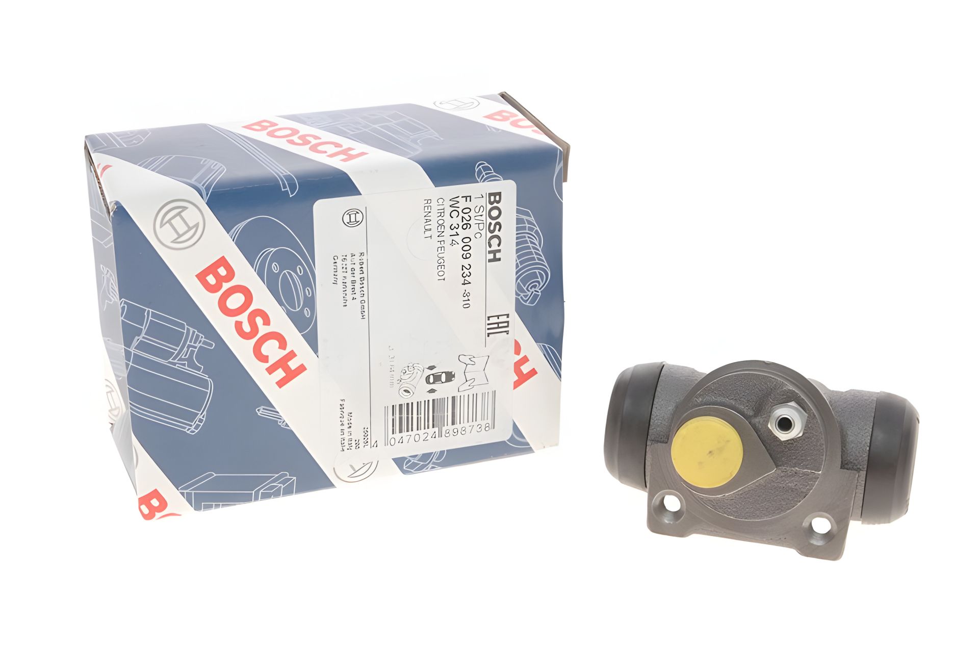 Рабочий тормозной цилиндр BOSCH для RENAULT 19, PEUGEOT 306 (F026009234) Рабочий тормозной цилиндр BOSCH для RENAULT 19, PEUGEOT 306 (F026009234)