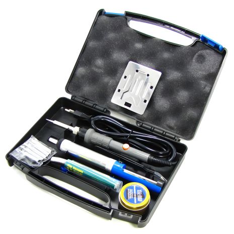 В кейсе набор паяльный WEP 947-II (паяльник 60W, рег. t 200-450 гр C, 6 жал 900M, инструменты и расходники)