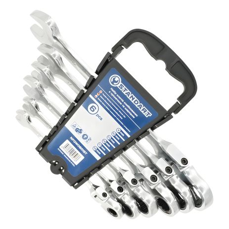 Комбинированный набор ключей с трещоткой и шарниром 8,10,13,14,17,19мм 6ед. на холдере СТАНДАРТ NFGW0601ST