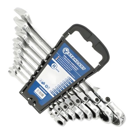 Набор ключей комбинированных с трещоткой и шарниром 8-10,13,15,17,19,22мм 8ед. на холдере СТАНДАРТ NFGW0801ST