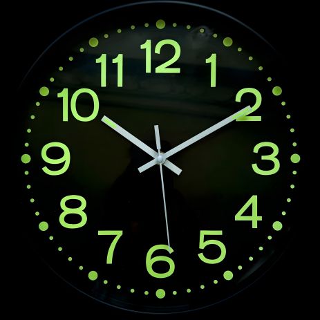 Фосфорний настінний годинник Світиться Круглий (30 см) Timelike™ Ph-01-W чорний