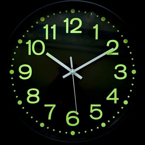 Фосфорний настінний годинник Світиться Круглий (30 см) Timelike™ Ph-01-W чорний