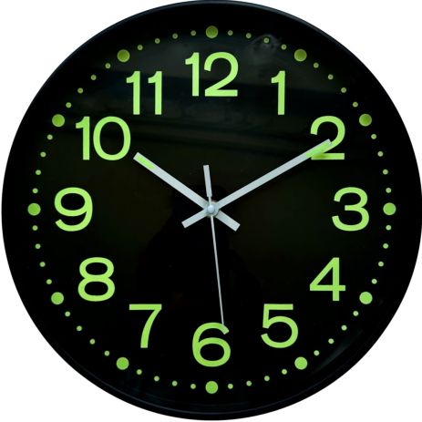 Фосфорные настенные часы Timelike™ Ph-01-B, бесшумные, светящиеся, черные (30 см)