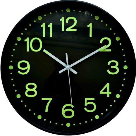 Фосфорний настінний годинник Світиться Круглий (30 см) Timelike™ Ph-01-W чорний