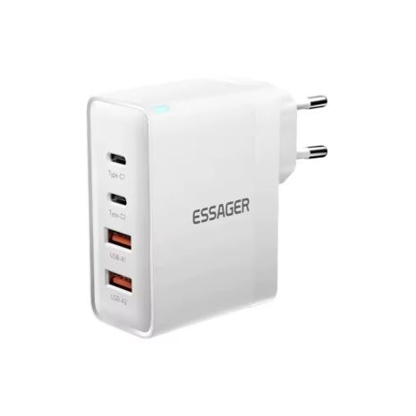 Зарядний пристрій Essager, 100W, GaN, QC 4.0, 2xType-С, 2xUSB, White