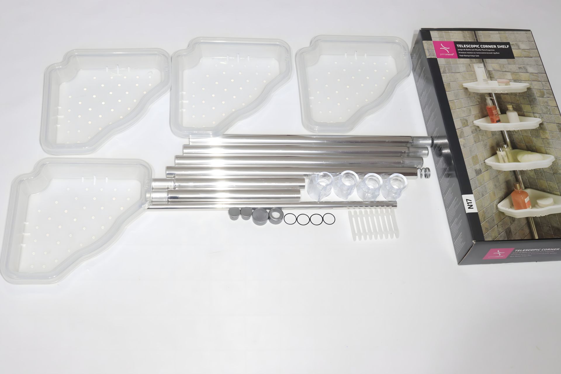 Кутова алюмінієва полиця чотириярусна Prima Nova для ванної Кутова алюмінієва полиця чотириярусна Prima Nova для ванної