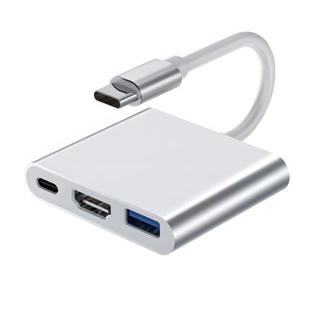 Адаптер Type-C 3-в-1: HDMI 4K, USB 3.0, PD 100W — разъем-концентратор для ноутбуков и смартфонов Адаптер Type-C 3-в-1: HDMI 4K, USB 3.0, PD 100W — разъем-концентратор для ноутбуков и смартфонов