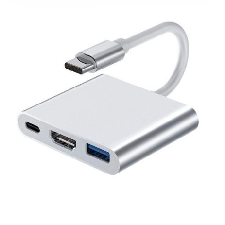 Type-C адаптер 3-в-1: HDMI 4K, USB 3.0, PD 100W – Роз'єм Хаб для ноутбуків і смартфонів
