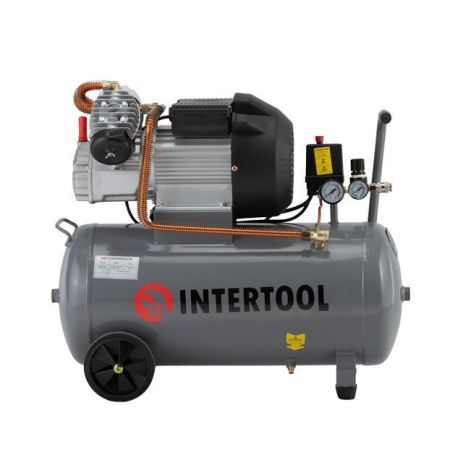 Компрессор 50 л, 3 кВт, 220 В, 10 атм, 420 л/мин, 2 цилиндра INTERTOOL PT-0007