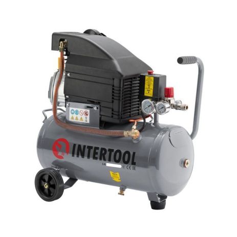 Компрессор 24 л, 1.5 кВт, 220 В, 8 атм, 206 л/мин INTERTOOL PT-0010