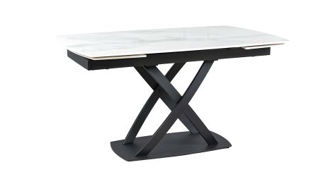 Обідній розкладний стіл Піано, білий глянець, чорні ноги, 1400/(300+300)х900х750