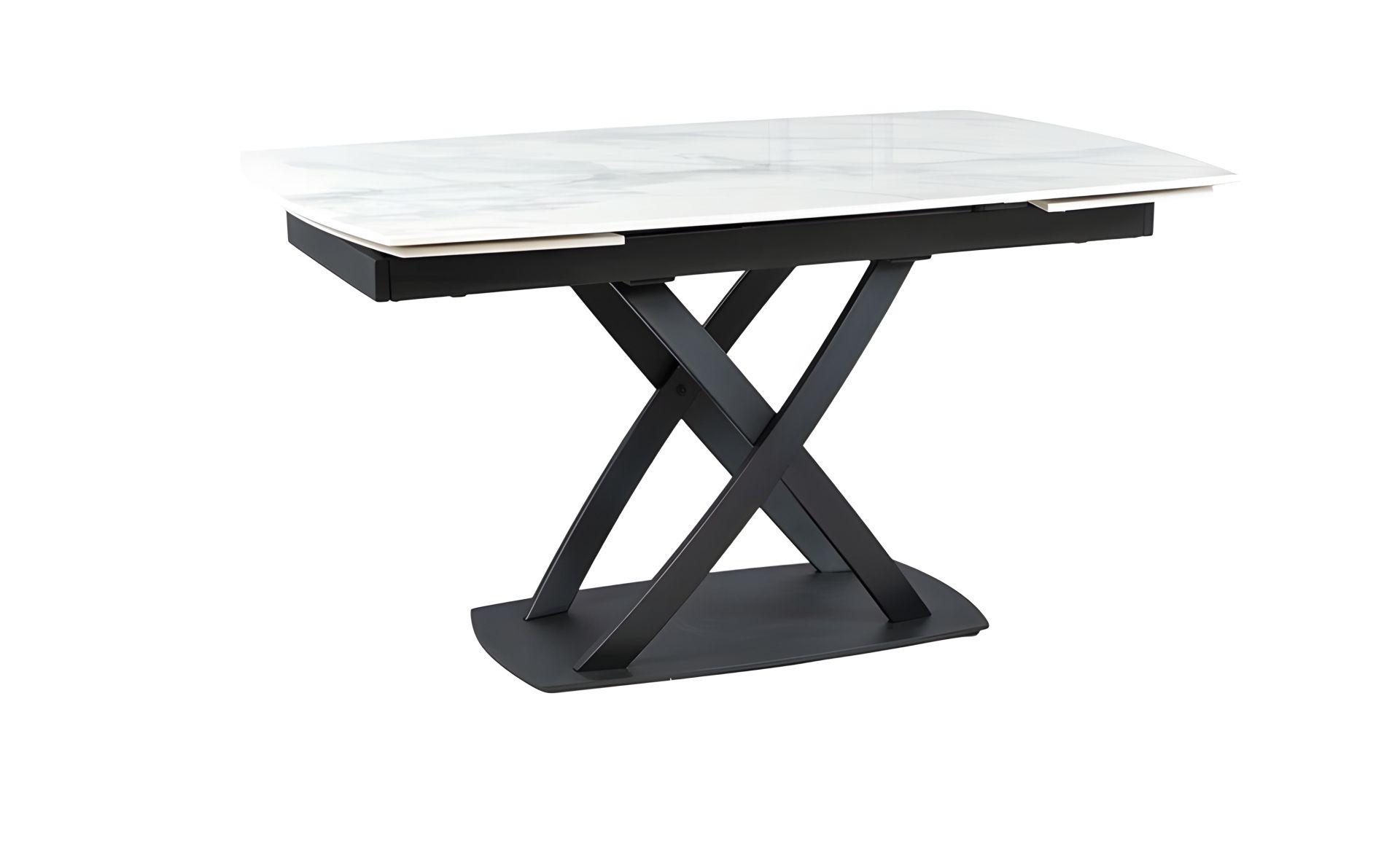 Обідній розкладний стіл Піано, білий глянець, чорні ноги, 1400/(300+300)х900х750 Обідній розкладний стіл Піано, білий глянець, чорні ноги, 1400/(300+300)х900х750