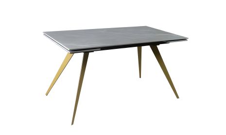 Сірий матовий обідній стіл "Стар" (1400/2000x800x750) із золотими ногами Сірий матовий обідній стіл "Стар" (1400/2000x800x750) із золотими ногами