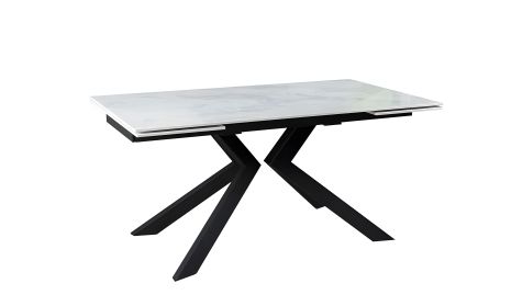 Обеденный стол Монако: белый глянец, черные ноги, раздвижной