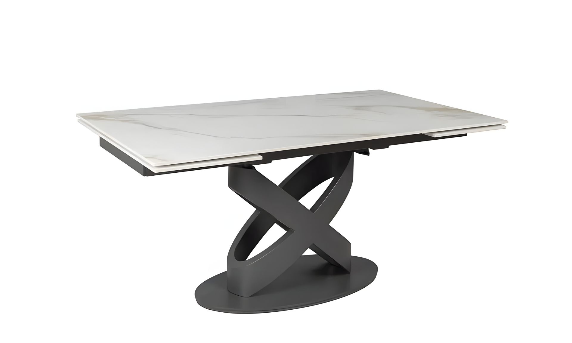 Обідній стіл розкладний Річмонд молочний глянець чорні ноги 1600/2400х900х750 Обідній стіл розкладний Річмонд молочний глянець чорні ноги 1600/2400х900х750