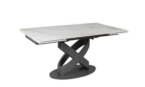 Обідній стіл розкладний Річмонд молочний глянець чорні ноги 1600/2400х900х750