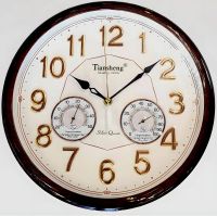 Годинник настінний з гігрометром і термометром світлий (35 см) Time