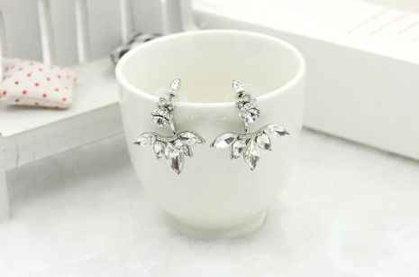 Сережки кристали з листям білі каміння цирконій сережки-манжети