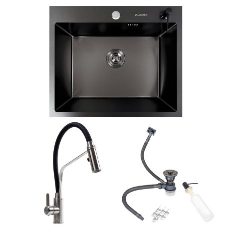 Комплект: Кухонна мийка VALESO Handmade 60*50 PVD чорна + KN36 змішувач