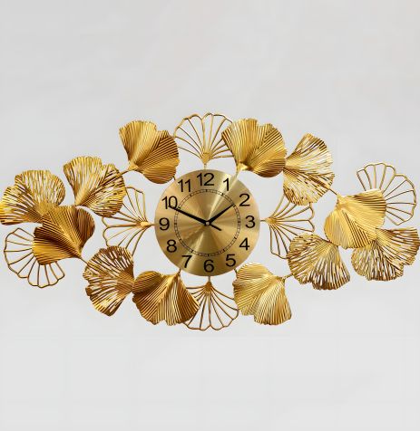 Шикарные большие настенные часы "Букет Золотистый" (95х47 см) в гостиную