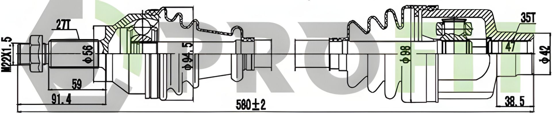 Приводний вал, піввісь PROFIT (27300791) Приводний вал, піввісь PROFIT (27300791)