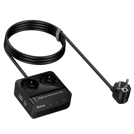 Подовжувач мережевий HOCO AC27 Descanso, 2-socket PD Desktop Charger, 1USB, 2Type-C, 30W, 3A, 2500W, 2m, black